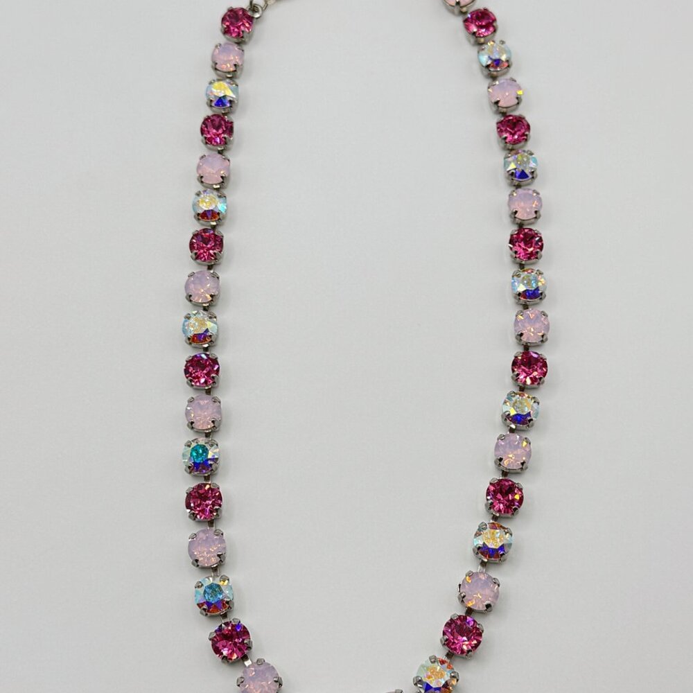 Handmade Swarovski Crystal Necklace | Pink, Fuchsia & Iridescent Elegant Jewelry - Picture 3 of 7